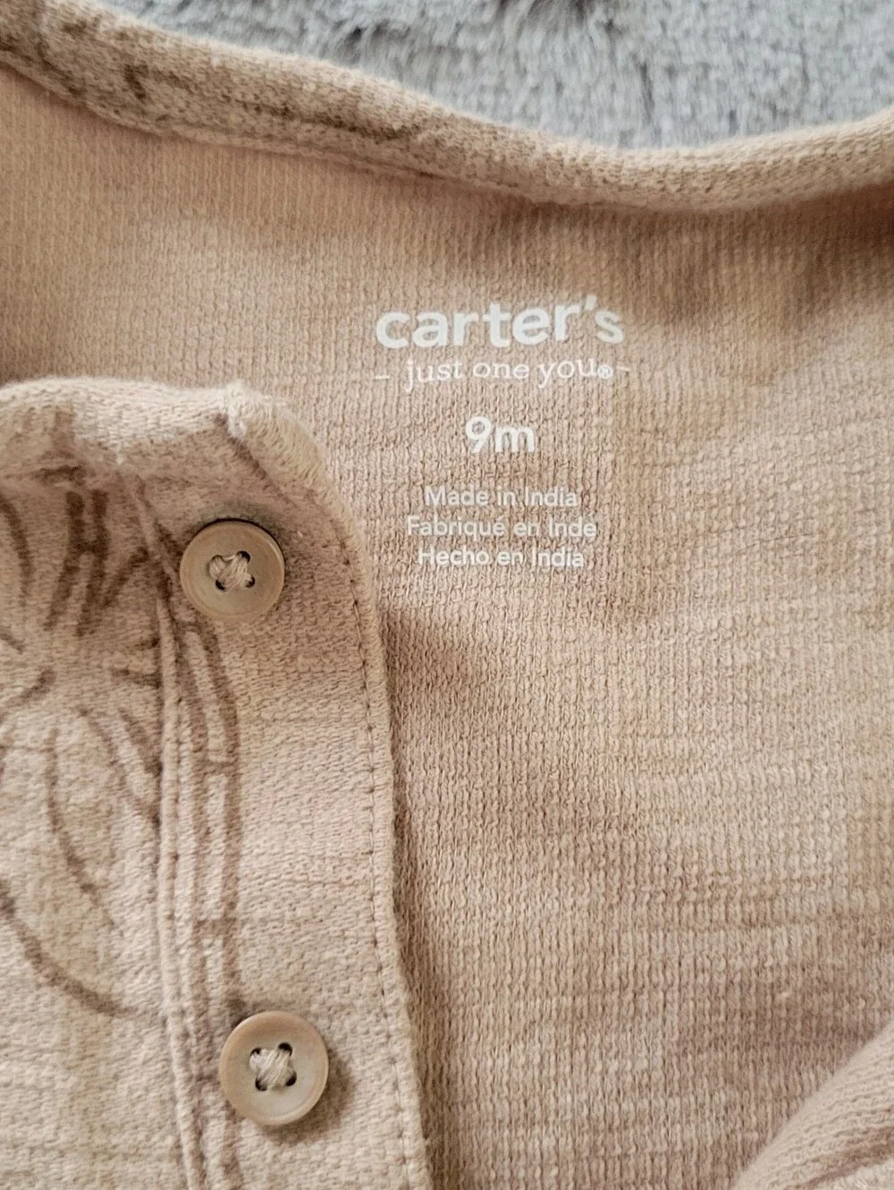 Carter's Cream Striped & Tan Tree Print Baby Rompers-size 9m